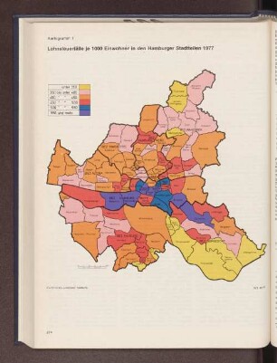 Lohnsteuer je 1000 Einwohner in den Hamburger Stadtteilen 1977