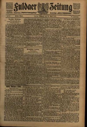 Erste Ausgabe vom Mittwoch, den 20. April 1910.