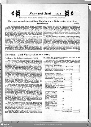 Übergang zu ordnungsgemäßer Buchführung / Notwendige steuerliche Korrekturen (Schluß)