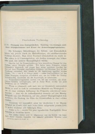 Fünfzehnte Vorlesung