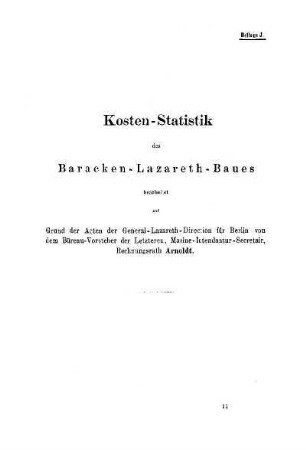 J. Kosten-Statistik des Baracken-Lazareth-Baues