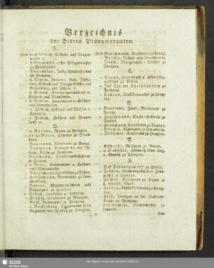 Verzeichnis der Herren Pränumeranten