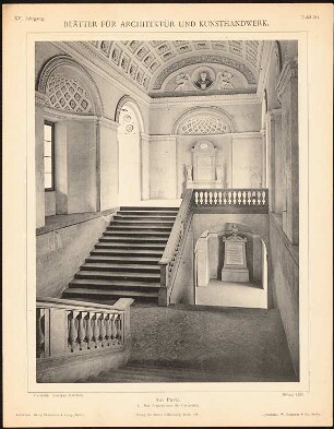 Universität Pavia: Innenansicht Treppenhaus (aus: Blätter für Architektur und Kunsthandwerk, 15. Jg., 1902, Tafel 30)