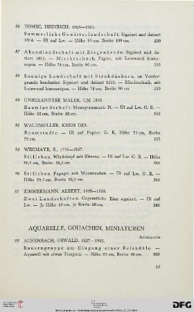 Aquarelle, Gouachen, Miniaturen (Nr. 88-117)