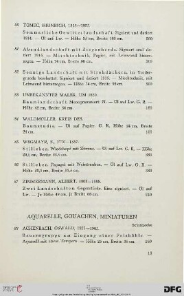 Aquarelle, Gouachen, Miniaturen (Nr. 88-117)