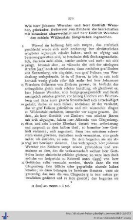 Wie herr Johanns Wernher und herr Gotfridt Wernher, gebrüeder, freiherren von Zimbern die herrschaften mit ainandern aingewechslet und herr Gotfridt Wernher das schloß Wildenstain listigclichen ingenomen.