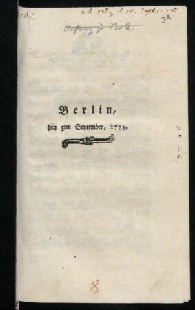 Berlin, den 5ten September, 1778
