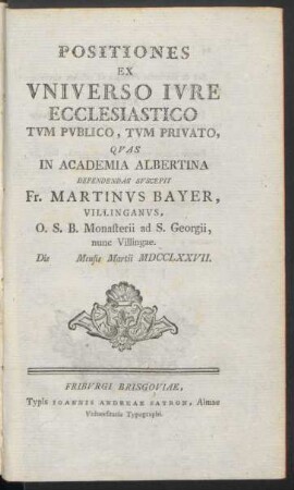 Positiones Ex Universo Iure Ecclesiastico Tum Publico, Tum Privato