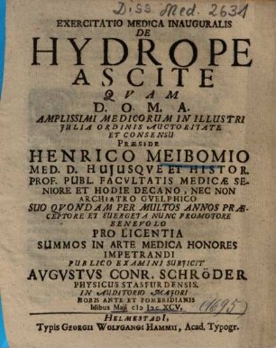 Exercitatio Medica Inauguralis De Hydrope Ascite