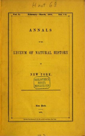 Annals of the Lyceum of Natural History of New York. 10. 1874