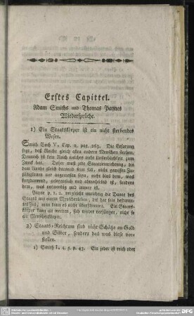 Erstes Capittel. Adam Smiths und Thomas Paynes Wiedersprüche