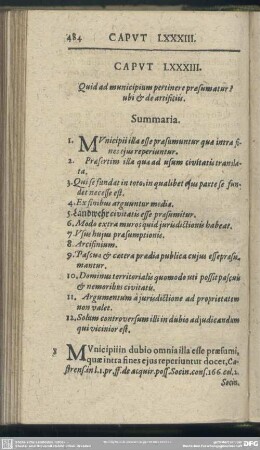 Caput LXXXIII. Quid ad municipium pertinere praesumatur? ubu & de artificiis