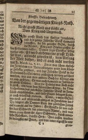 Fünffte Betrachtung, Von der gegenwärtigen Kriegs-Noth.