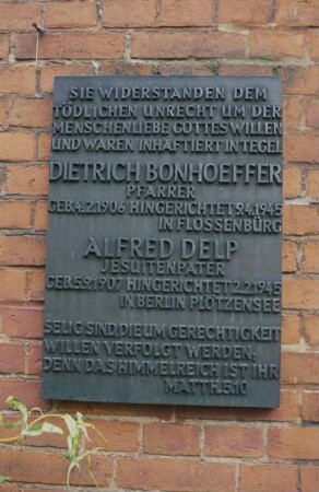 Gedenktafel für Dietrich Bonhoeffer und Alfred Delp