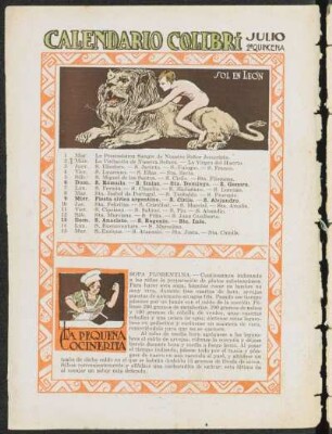 Calendario Colibrí - Julio, 1ª Quincena