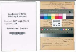 Entnazifizierung Friedrich Rademacher , geb. 26.11.1889 (Steuermann)