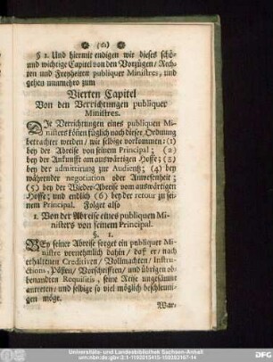 Vierten Capitel Von den Verrichtungen publiquer Ministres.