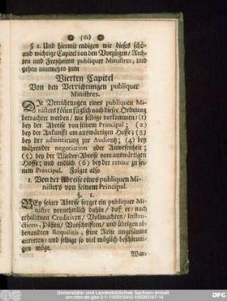 Vierten Capitel Von den Verrichtungen publiquer Ministres.