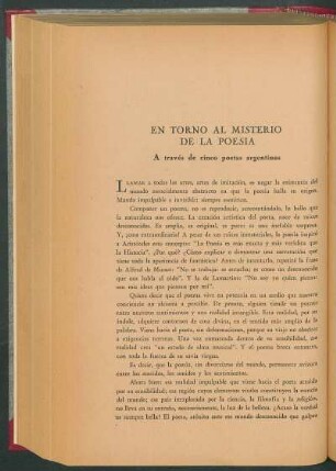 En torno al misterio de la poesía : A través de cinco poetas argentino