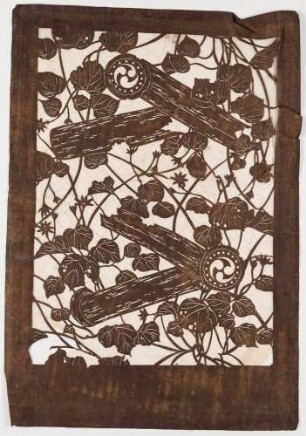 Katagami - Paulowniaranken mit Blüten und Tomoewappen