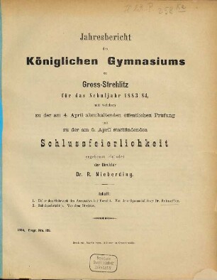 Jahresbericht : über das Schuljahr .... 1883/84
