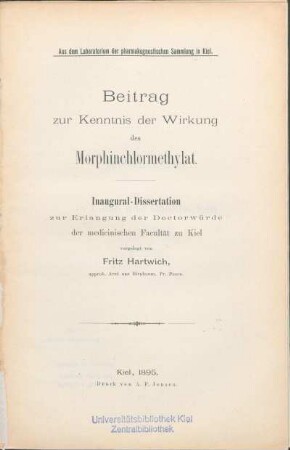 Beitrag zur Kenntnis der Wirkung des Morphinchlormethylat