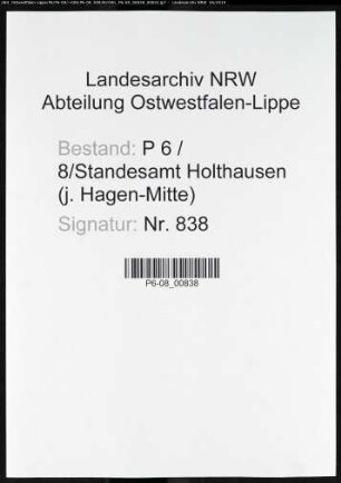 Sterberegister Standesamt Hagen-Holthausen