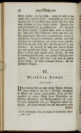 IV. Mirabilia Romae. - VII. Dulce bellum inexperto.
