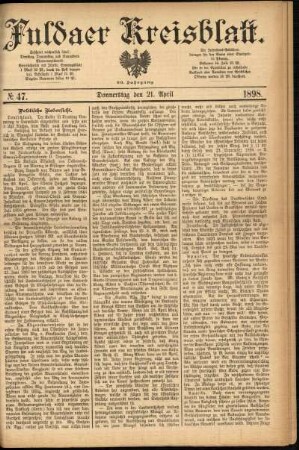 Erste Ausgabe vom Donnerstag, den 21. April 1898.