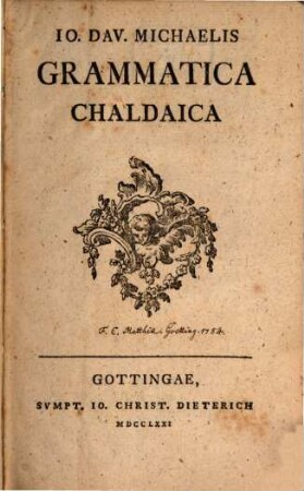 Jo. Dav. Michaelis Grammatica Chaldaica