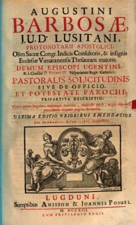 Pastoralis solicitudinis : sive de officio et potestate parochi tripartita descriptio