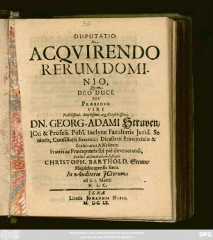 Disputatio De Acquirendo Rerum Dominio