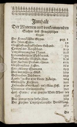 Innhalt Der Materien und vorkommenden Sachen deß Französischen Eygis.