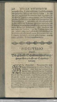 Fideiussio, Das ist Bürgschafft Schuldverschreibung, sampt Bürgschafft und Schadloßhaltung