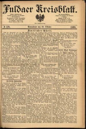Erste Ausgabe vom Samstag, den 29. Oktober 1898.