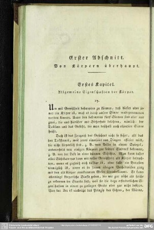 Erster Abschnitt. Von Körpern überhaupt