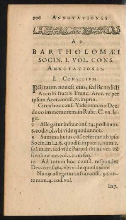 Ad Bartholomaei Socin. I. Vol. Cons. Annotationes.