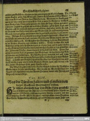 Cap. XLIV. Was die Türcken halten und glauben von der heil Tauffe und Abendmahl des HErrn