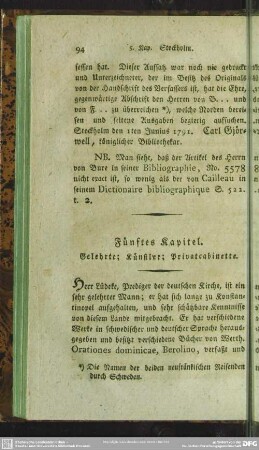 Fünftes Kapitel. Gelehrte; Künstler; Privatcabinette