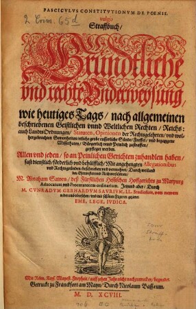 Fasciculus constitutionum de poenis vulgo Straffbuch