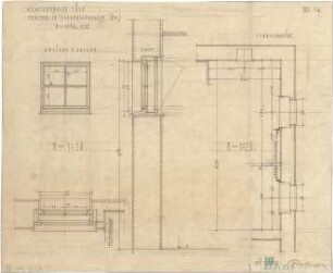 Fischer, Theodor; Bad Tölz (Bayern); Gewerbehalle - Fenster im Sparkassenraum (Grundriss, Ansicht,Schnitte)