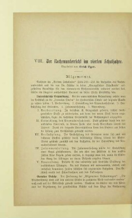 VIII. Der Rechenunterricht im vierten Schuljahre