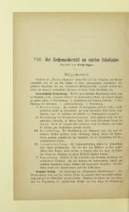VIII. Der Rechenunterricht im vierten Schuljahre