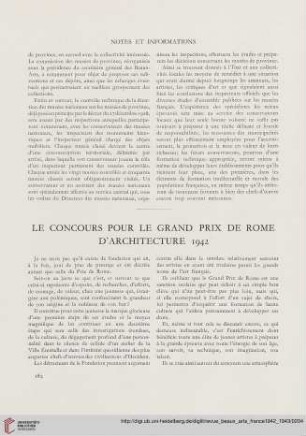 Le concours pour le Grand prix de Rome d'architecture 1942
