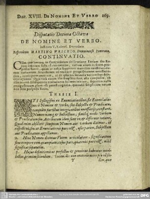 Disputatio Decima Octava De Nomine Et Verbo