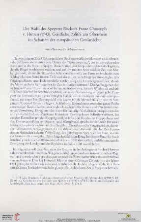 Die Wahl des Speyerer Bischofs Franz Christoph von Hütten (1743). Geistliche Politik am Oberrhein im Schatten der europäischen Großmächte