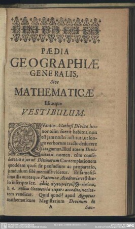 Paedia Geographiae Generalis, Sive Mathematicae Illiusque Vestibulum