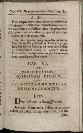 Cap. VI. De Proprietatibus Quibusdam Divinis, Quae Ex Antecedentibus Demonstrantur.