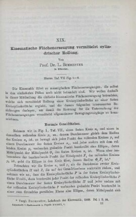 XIX. Kinematische Flächenerzeugung vermittelst cylindriseher Rollung.