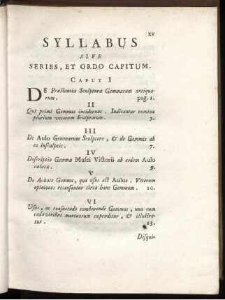 Syllabus Sive Series, Et Ordo Capitum.